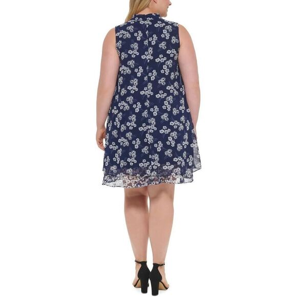 Jessica Howard Womens Plus Blue Floral Ruched Shift Dress Size 22W - Picture 2 of 11